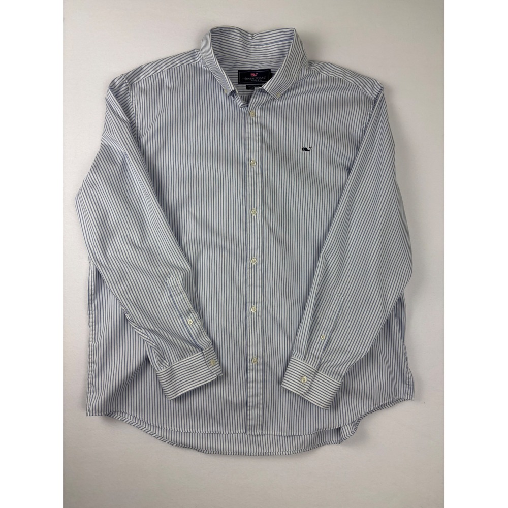Vineyard Vines Men Shirts Sz 2XL Blue White Striped Cotton Button Down Preppy